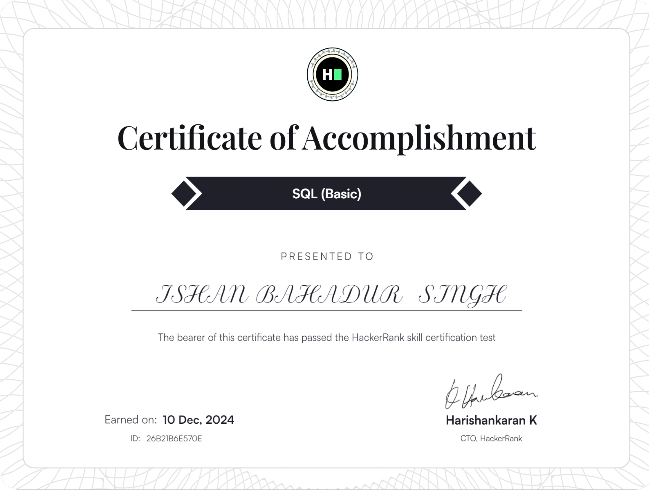 SQL Basic certificate